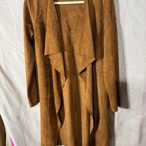 🍂 Soft Brown Suede-Look Draped Open Front Coat - M/L 🍂